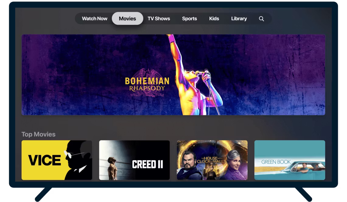 TVとApple TV端末のApple TV+ユーザーインターフェース。
